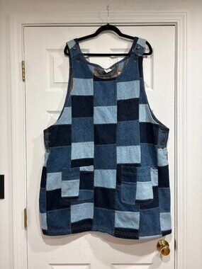 Lucy & Yak US 16 Layla Organic Cotton Paige Patchwork Denim Blue Check UK 20